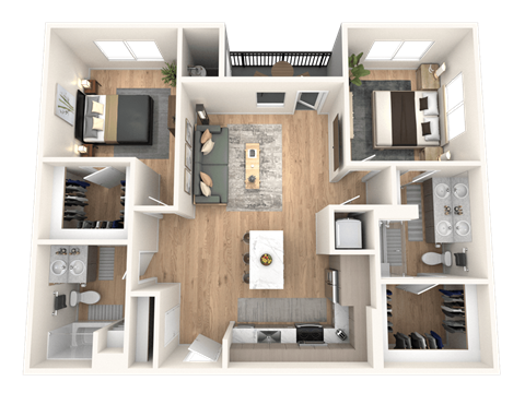Floor plan for 2 beds, 2 baths, 1101 sqft